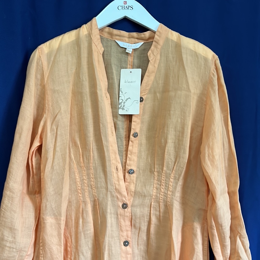 Kleen NWT long sleeve linen XS spring dress/tunic top- CUTE! Peach perfect! - Picture 2 of 4